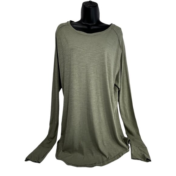 WE THE FREE Arden Tee Sz XS Sage Green Raglan Sleeve Oversized Slub Knit Cotton - Picture 2 of 12